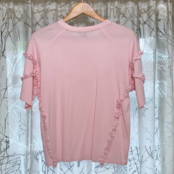 MAJE rose light pink Tournoi ruffle frill stripe detail T-shirt top - Picture 6 of 9